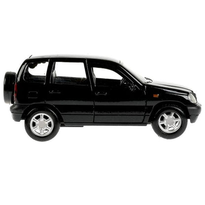 Машина металл LADA NIVA длина 12 см, двери, багаж, инерц, черный, кор. Технопарк в кор.2*36шт