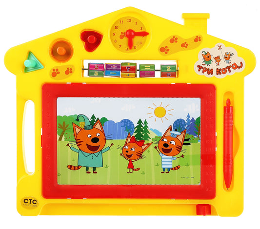 Доска д/рисования ТРИ КОТА магнитная, ч/б, 3 штампа, часы, счеты, 27*23см Играем вместе в кор.3*32шт