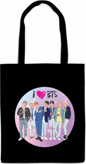 Сумка. I love BTS (черная, 38х43 см, длина ручек 58 см)