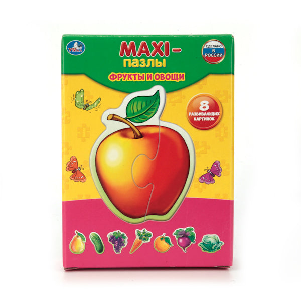 МАКСИ-ПАЗЛЫ "УМНЫЕ ИГРЫ". ФРУКТЫ И ОВОЩИ. 8 РАЗВИВАЮЩИХ КАРТИНОК В КОР. ИЗ МГК в кор.30шт