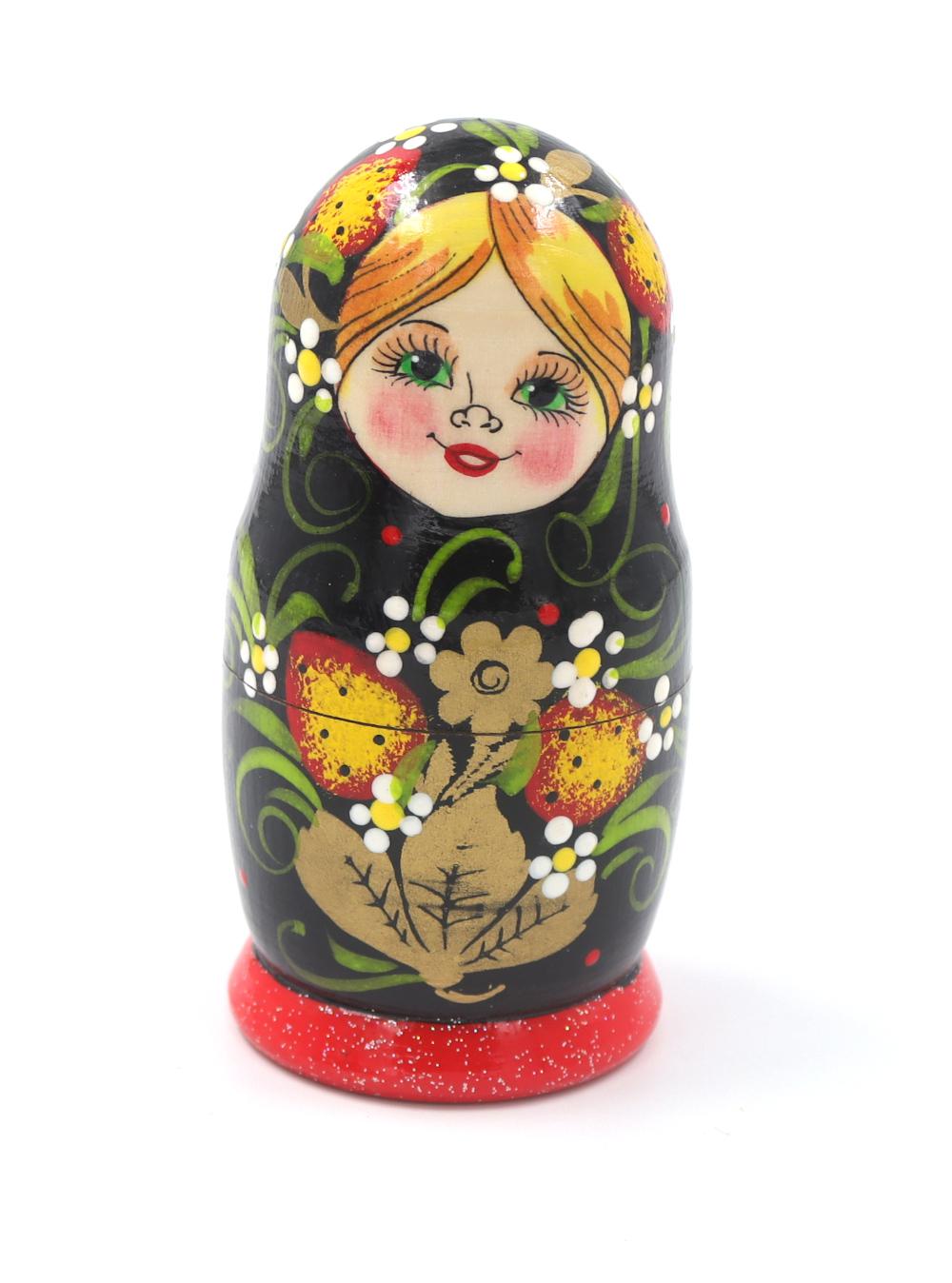 Матрешка Ягодка хохлома (черная) (5 матрешек, 9см)