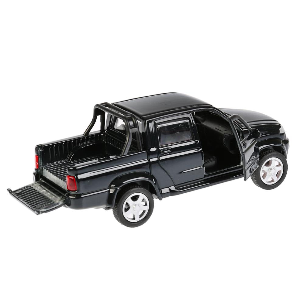 La machine métallique "UAZ PICKUP", d'une longueur de 12 cm, est ouverte. двери, инерц, ЧЕРНЫЙ в кор. Parc technologique dans le cor.2*36шт