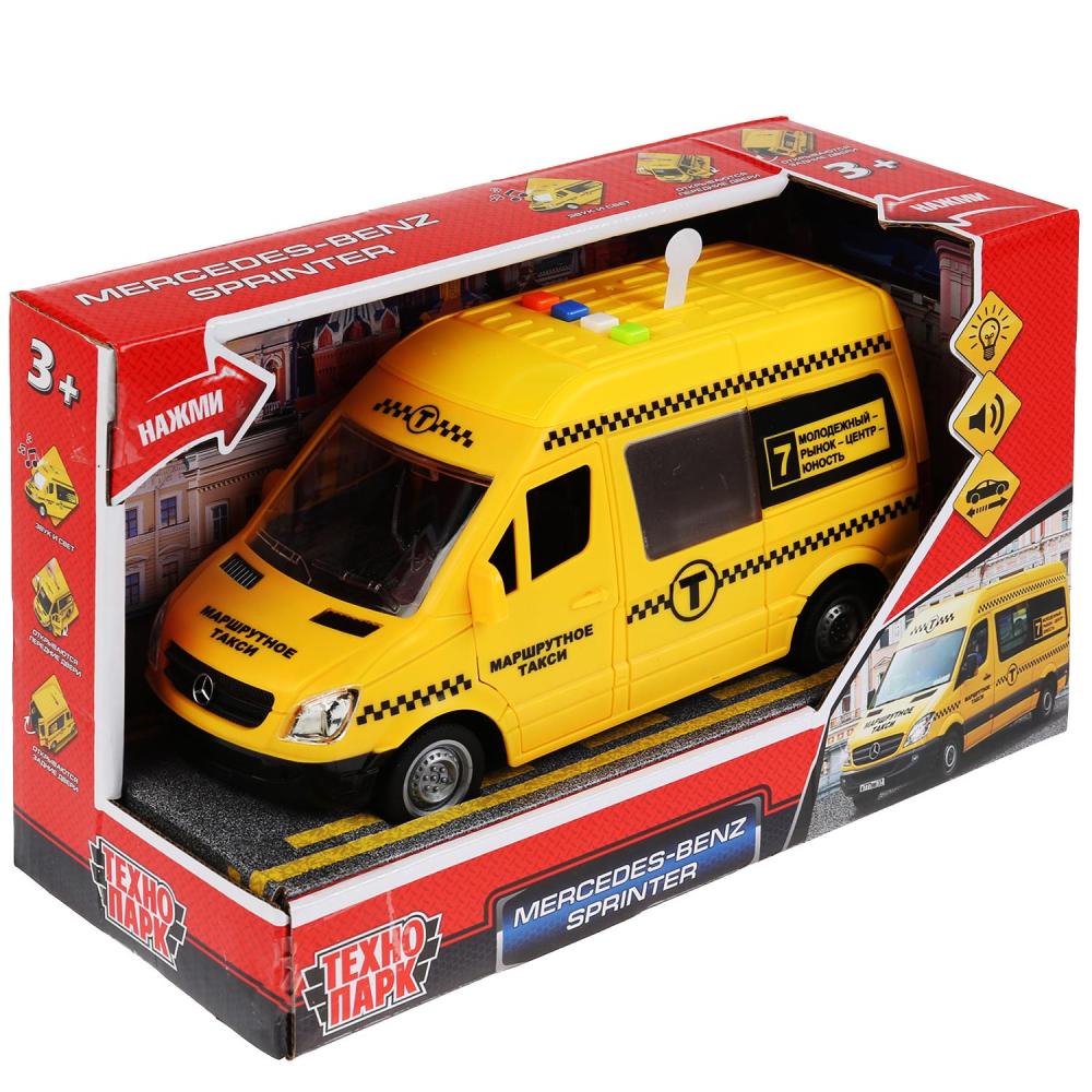 Technoparc. Modèle "Mercedes-Benz Sprinter. Taxis" art.SPRINTER-22PL-TAX 22 см инерц. bat свет+звук