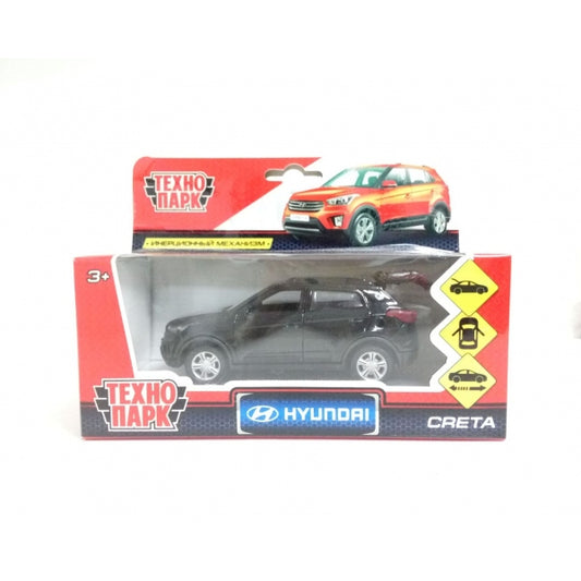 ТМ Технопарк. Machine en métal "HYUNDAI CRETA" 12 cm, ouverte. двери, инер., ЧЕРНЫЙ в кор. dans le cor.2*36шт