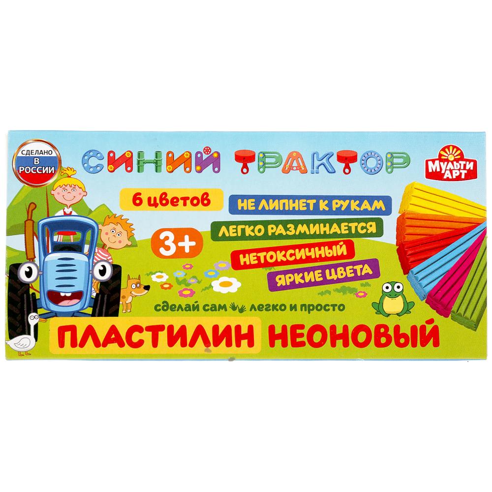Синий ТРАКТОР пластилин неон Синий трактор 6 цв (90 г) multiart MultiArt в кор.30шт