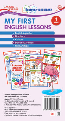 Карточки-шпаргалки. Mes premières leçons d'anglais. Английский язык.1 класс. 5 cartes de rangement pour l'appareil (format 109x202 mm)