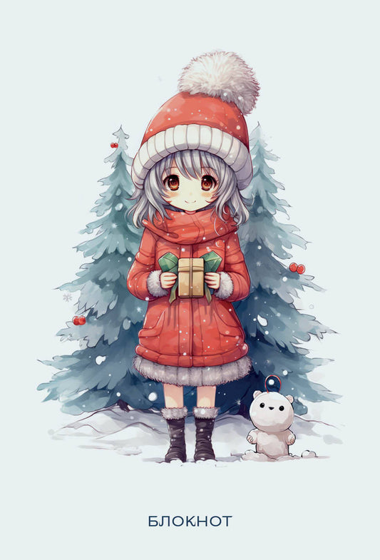 Anime. Новогодний блокнот (А6, 48 л., цветной блок, на пружине, белый)