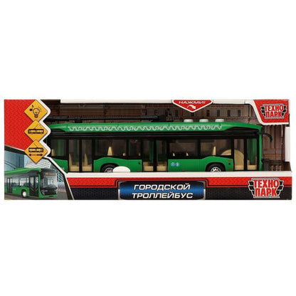 KAMTROLL-20PL-GN327836 Модель пластик свет-звук ГОРОДСКОЙ ТРОЛЛЕЙБУС 19 см, 3 кноп, инер, зел, кор.