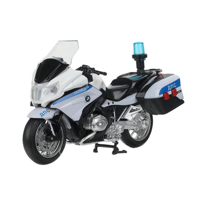 Модель металл свет-звук МОТОЦИКЛ BMW R1200 RT 13 см, подвиж дет, белый, кор. Технопарк в кор.2*24шт