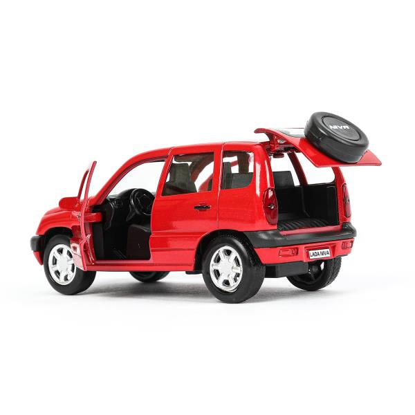Машина металл LADA NIVA длина 12 см, двери, багаж, инерц, красный, кор. Технопарк в кор.2*36шт