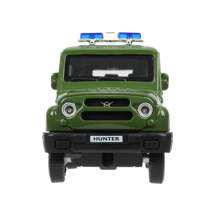 Машина металл свет-звук UAZ HUNTER АРМИЯ РОССИИ 12 см, двер, багаж, ин, кор. Технопарк в кор.2*36шт