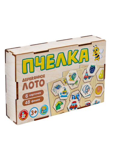 Лото с деревянными фишками "Пчелка" в деревянной коробке