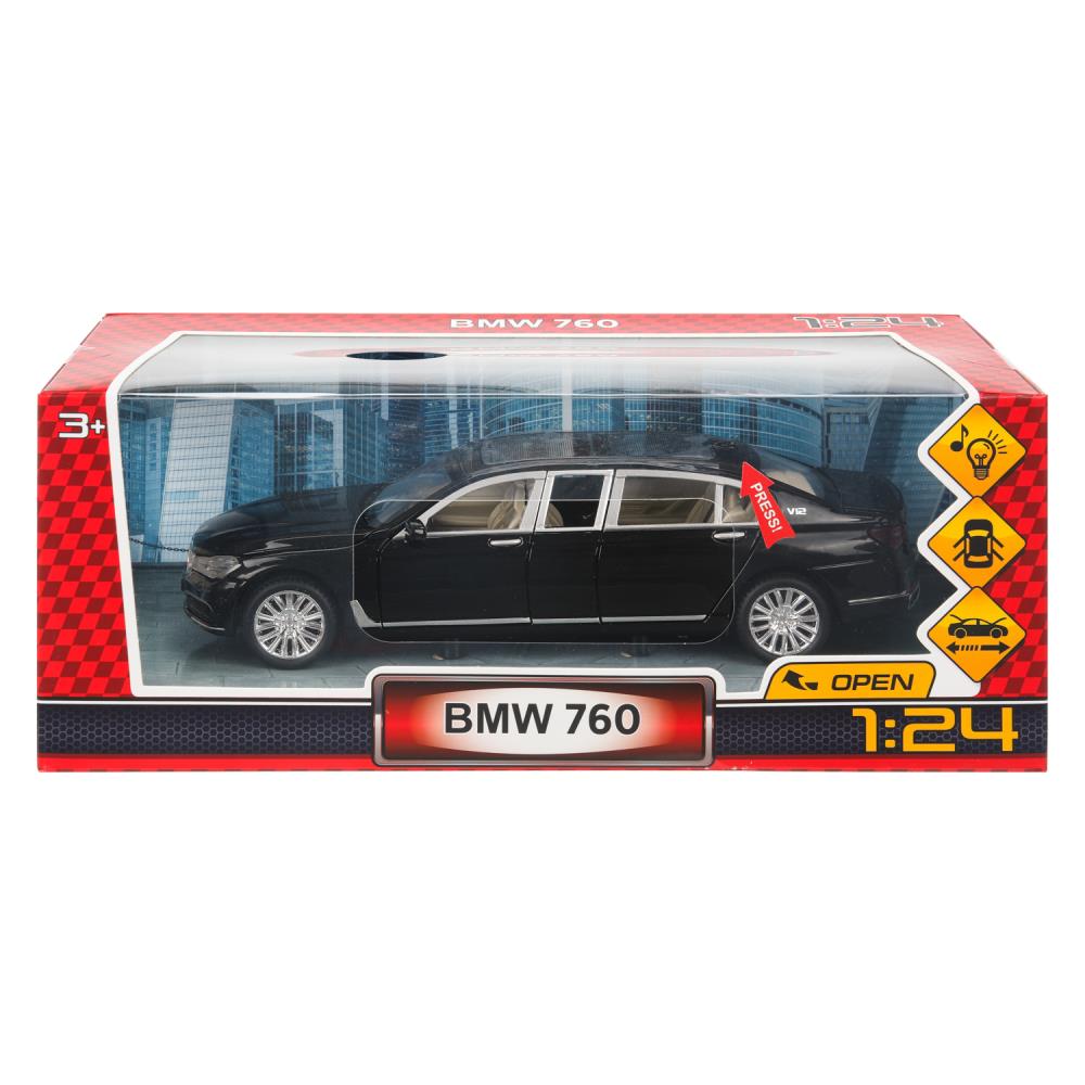 Машина металл свет-звук BMW 760, 22 см, двери, капот, багажник, инерция - в кор.24шт