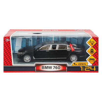Машина металл свет-звук BMW 760, 22 см, двери, капот, багажник, инерция - в кор.24шт