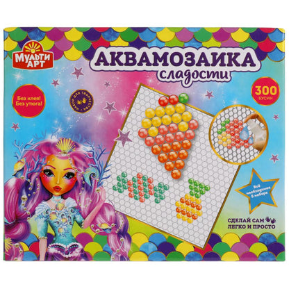 Набор д/детского тв-ва аквамозаика 300 бусин, сладости МУЛЬТИ АРТ в кор.48шт