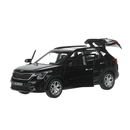 SELTOS-12-BK Машина металл KIA seltos длина 12 см, двери, багаж., инерц, черный, кор. Технопарк в ко