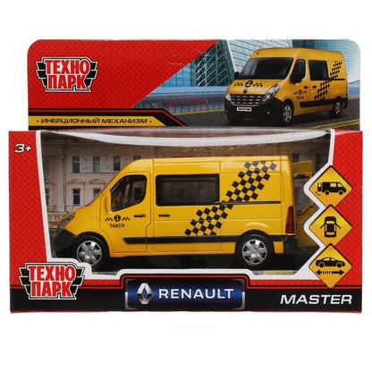 Машина металл RENAULT master ТАКСИ длина 14 см, двери, инерц, желтый, кор. Технопарк в кор.2*32шт