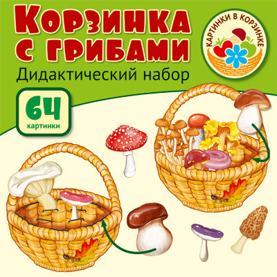 Картинки в корзинке. Корзинка с грибами. Оформительский и Дидактический набор. 64 картинки. Ламинированный.