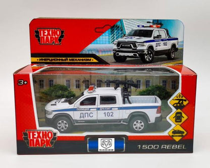 Машина металл DODGE RAM ПОЛИЦИЯ С ПУЛЕМЕТОМ 13 см, двер, баг, ин, бел, кор. Технопарк в кор.2*36шт