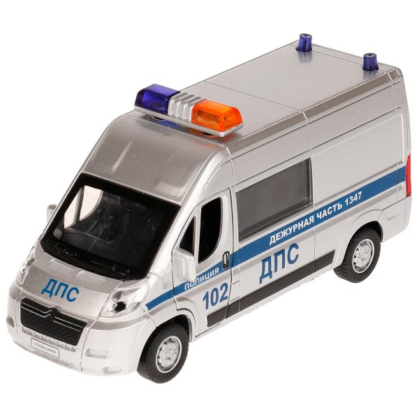 JUMPER-14POL-SRМашина металл CITROEN JUMPER ПОЛИЦИЯ 14 см, двер, баг, инер, серебр, кор. Технопарк в