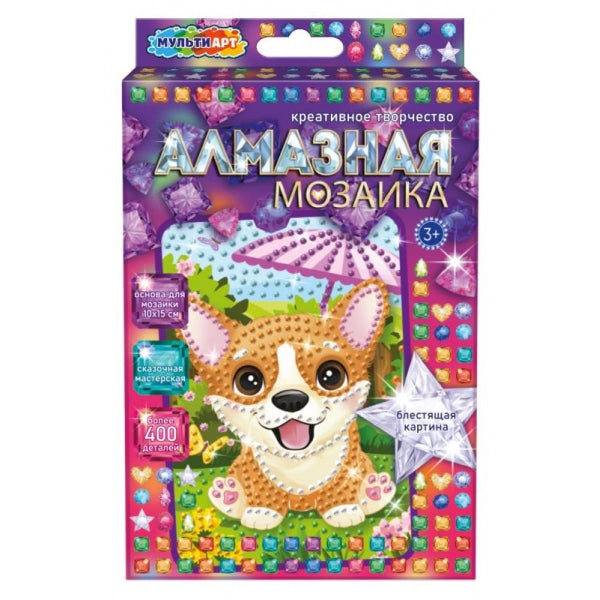 Алмазная мозаика 10*15 см милая корги МУЛЬТИ АРТ в кор.50шт