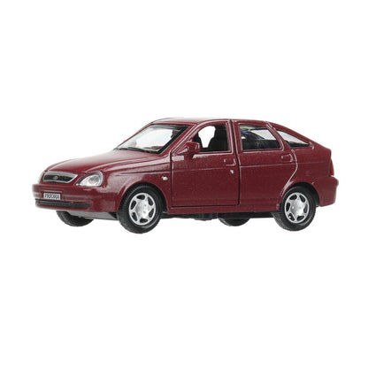 Машина металл LADA PRIORA 12 см, двери, инерц,бордовый перламутр,кор. Технопарк в кор.2*36шт