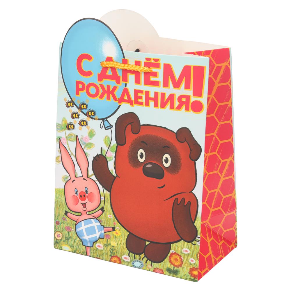 Пакет подарочный креативный м, Винни Пух с вырубкой,190 гр/м2 ЧУДО ПРАЗДНИК в кор.12*12шт