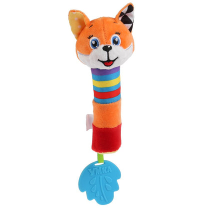 Текстильная игрушка погремушка-пищалка лиса на карт. в пак. (русс. уп.) "Умка" в кор.240шт