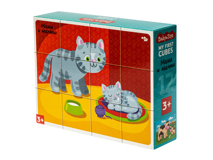 НАБОР ИЗ 12-И КУБИКОВ "МАМА И МАЛЫШ" (БЕЗ ОБКЛЕЙКИ) BABY TOYS в кор.20наб