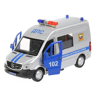 Машина "mercedes-benz sprinter полиция" 14см, открыв. двери, инерц. в кор Технопарк в кор.2*32шт