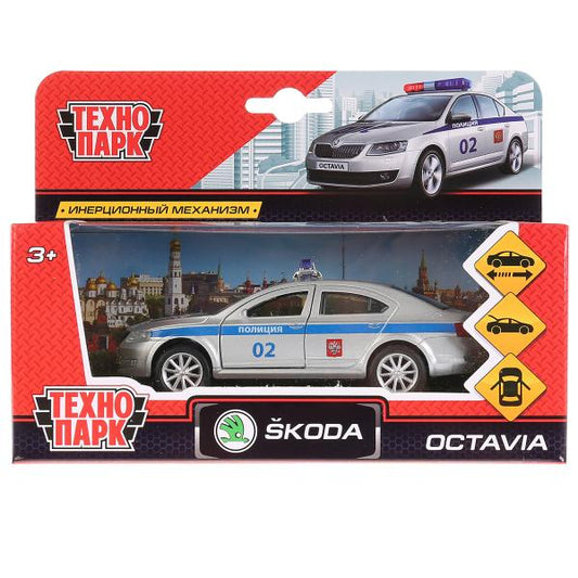 ТМ Технопарк. Machine en métal "SKODA OCTAVIA ПОЛИЦИЯ", d'un diamètre de 12 cm, à l'extérieur, dans un magasin, en panne. dans le cor.2*36шт