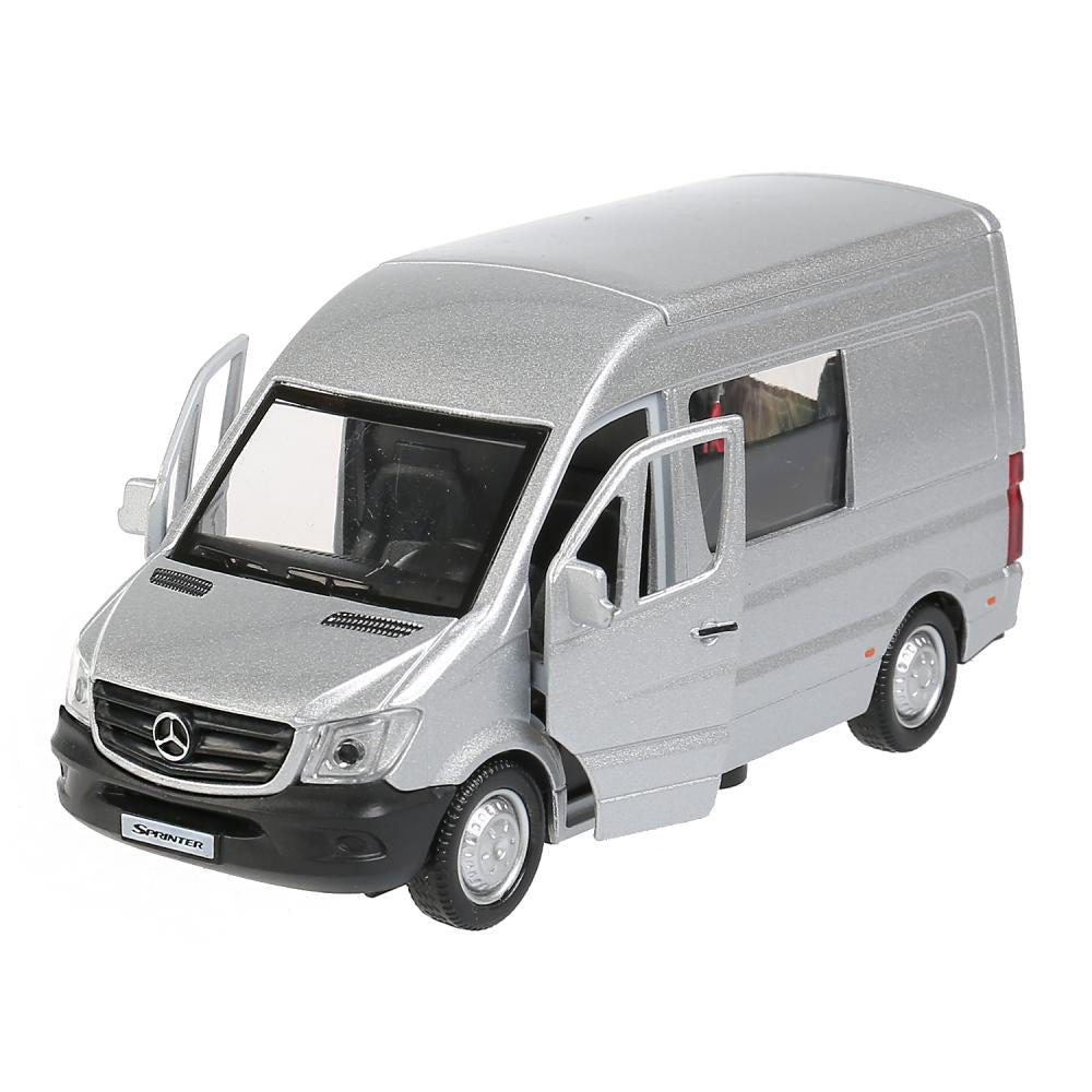Машина "mercedes-benz sprinter" 14см, откр. двери, инерц., серебристый в кор. Технопарк в кор.2*32шт