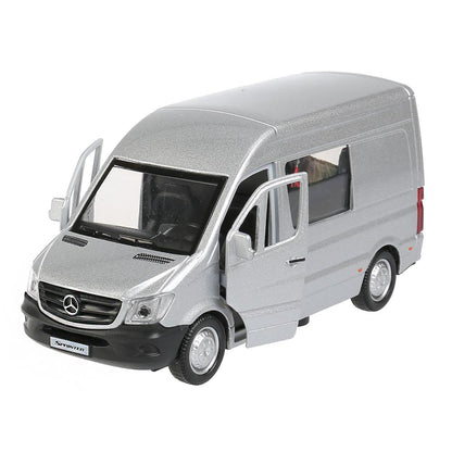 Машина "mercedes-benz sprinter" 14см, откр. двери, инерц., серебристый в кор. Технопарк в кор.2*32шт