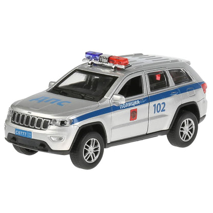 Machine en métal pour véhicule JEEP GRAND CHEROKEE ПОЛИЦИЯ 12 см, дв, баг, ин, kor. Parc technologique dans le cor.2*36шт