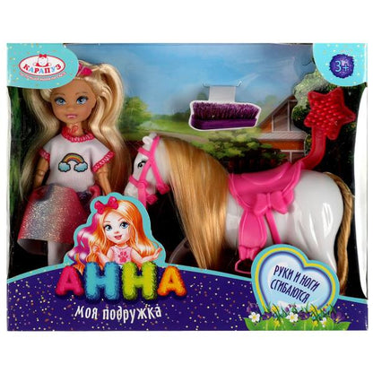 Кукла 15 см Анна, руки и ноги сгиб, лошадка, акс, кор КАРАПУЗ в кор.30шт