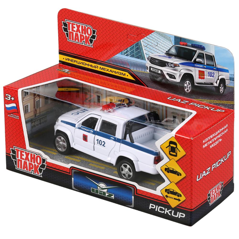 Machine métallique "uaz pickup policia" 12 cm, ouverte. двери, инерц, белый в кор. Parc technologique dans le cor.2*36шт