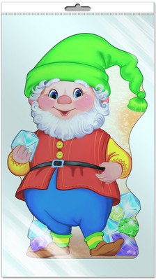 *Ф-7850-П ПЛАКАТ ВЫРУБНОЙ А3 В ПАКЕТЕ. Гномик (с блестками в индивидивидуальной упаковке с европодвесом и клеевым клапаном)