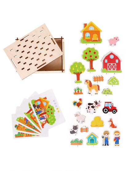 MAPACHA. 962098 Головоломка-панорама "Веселая ферма" (10 заданий, 5 уровней сложности, 22 детали)