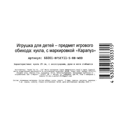 Кукла 29 см София, руки и ноги сгиб., акс., кор. КАРАПУЗ в кор.24шт