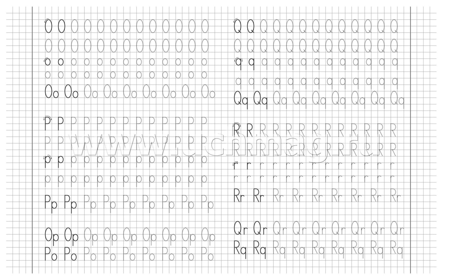 Письмо английских букв по клеткам. 7-8 lettres. Задания по чистописанию и каллиграфии. 16 pièces.