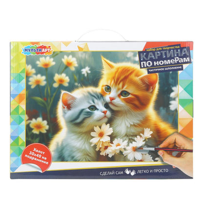 Холст на подрамнике 30*40 см с частичным заполнением, котики на закате МУЛЬТИ АРТ в кор.24шт