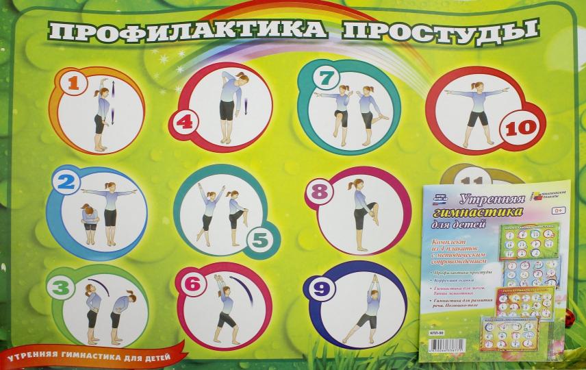 Комплект плакатов "Утренняя гимнастика для детей". 4 плаката с методическим сопровождением. (Формат А2, картон макулатурный, пл. 340)