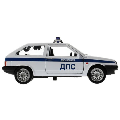 Машина металл LADA-2108/21099 МИЛИЦИЯ 12см, двер,баг,инерц, ассорт, дис. Технопарк уп-12шт в кор.6уп