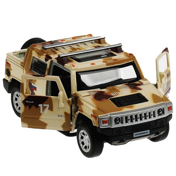 Machine en métal HUMMER H2 PICKUP КАМУФЛЯЖ 12 см, двер, баг, инер, песочн, kor. Parc technologique dans le cor.2*36шт