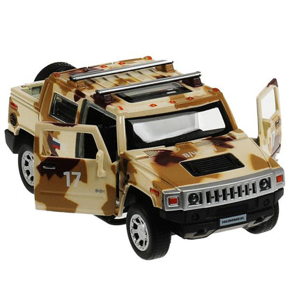 Machine en métal HUMMER H2 PICKUP КАМУФЛЯЖ 12 см, двер, баг, инер, песочн, kor. Parc technologique dans le cor.2*36шт