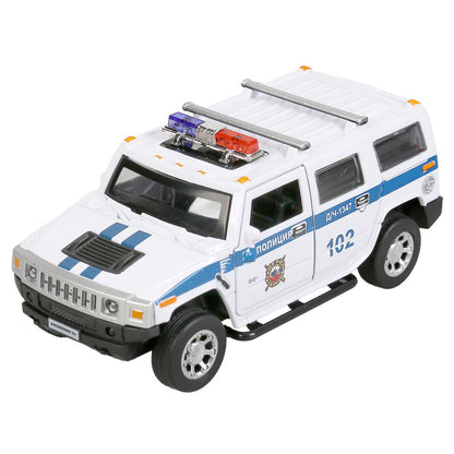 Машина металл свет-звук HUMMER "hummer h2 полиция" 12см, инерц., белый в кор. Технопарк в кор.2*36шт