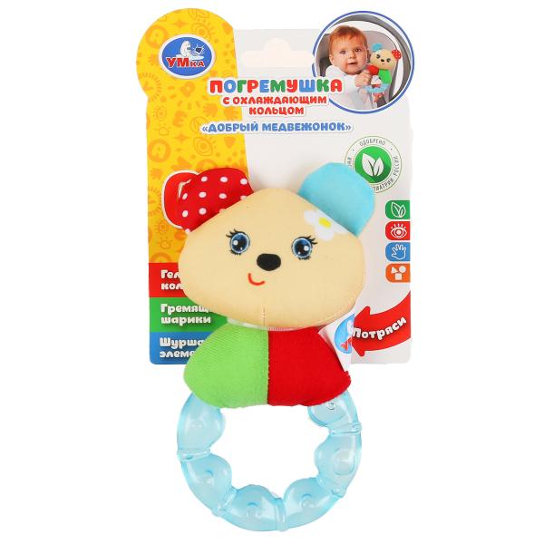 Текстильная игрушка погремушка с охлаждающим кольцом "добрый медвежонок" Умка на карт. в кор.312шт