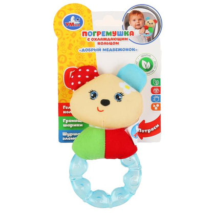 Текстильная игрушка погремушка с охлаждающим кольцом "добрый медвежонок" Умка на карт. в кор.312шт