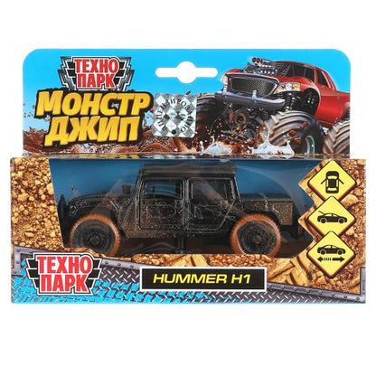 Машина металл HUMMER h1 ПИКАП с грязью, 12 см, дв., баг., инерц., кор. Технопарк в кор.2*24шт