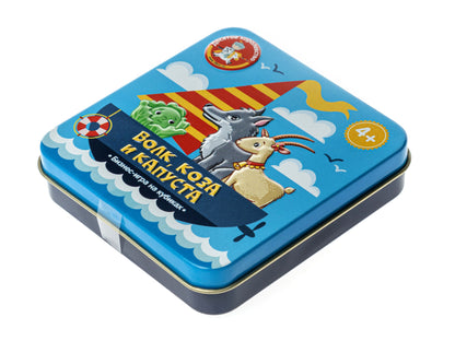 Игра настольная "Пластиковые кубики. Волк, коза и капуста" (жестяная коробочка)